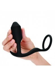 Черное эрекционное кольцо с анальным плагом Snug   Tug - b-Vibe - в Астрахани купить с доставкой