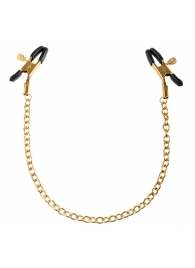 Чёрные с золотом зажимы на соски Gold Chain Nipple Clamps - Pipedream - купить с доставкой в Астрахани