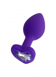 Фиолетовая анальная втулка Diamond Heart с прозрачным кристаллом - 7 см. - ToyFa - купить с доставкой в Астрахани