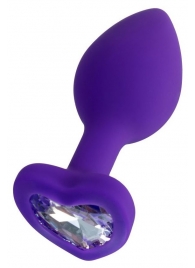 Фиолетовая анальная втулка Diamond Heart с прозрачным кристаллом - 7 см. - ToyFa - купить с доставкой в Астрахани