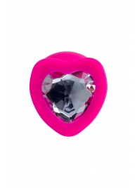 Розовая анальная втулка Diamond Heart с прозрачным кристаллом - 9,5 см. - ToyFa - купить с доставкой в Астрахани