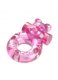 Розовое эрекционное виброкольцо на пенис Pink Bear - Baile - в Астрахани купить с доставкой