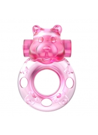 Розовое эрекционное виброкольцо на пенис Pink Bear - Baile - в Астрахани купить с доставкой