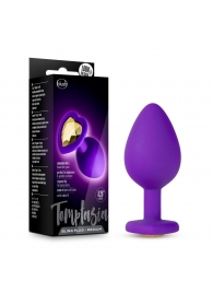 Фиолетовая анальная пробка Bling Plug Medium с золотистым стразом - 8,3 см. - Blush Novelties - купить с доставкой в Астрахани