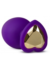 Фиолетовая анальная пробка Bling Plug Large с золотистым стразом - 9,5 см. - Blush Novelties - купить с доставкой в Астрахани