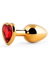 Золотистая анальная пробка с красным стразом-сердечком - 8 см. - Anal Jewelry Plug - купить с доставкой в Астрахани