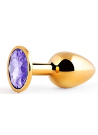 Золотистая анальная пробка с фиолетовым стразом - 7,2 см. - Anal Jewelry Plug - купить с доставкой в Астрахани