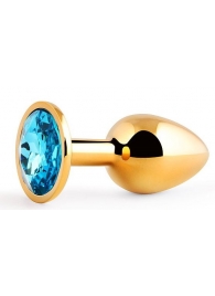 Золотистая анальная пробка с голубым стразом - 7,2 см. - Anal Jewelry Plug - купить с доставкой в Астрахани