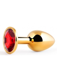 Золотистая анальная пробка с красным стразом - 7,2 см. - Anal Jewelry Plug - купить с доставкой в Астрахани