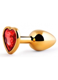 Золотистая анальная пробка с красным стразом-сердечком - 7 см. - Anal Jewelry Plug - купить с доставкой в Астрахани