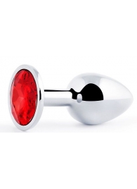 Серебристая анальная пробка с красным стразом - 7,2 см. - Anal Jewelry Plug - купить с доставкой в Астрахани
