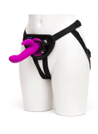 Лиловый страпон Rechargeable Vibrating Strap-On Harness Set - 17,6 см. - Happy Rabbit - купить с доставкой в Астрахани
