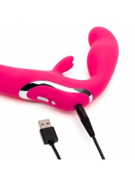 Ярко-розовый безремневой страпон Rechargeable Vibrating Strapless Strap-On - Happy Rabbit - купить с доставкой в Астрахани