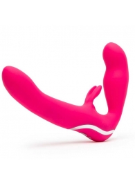 Ярко-розовый безремневой страпон Rechargeable Vibrating Strapless Strap-On - Happy Rabbit - купить с доставкой в Астрахани