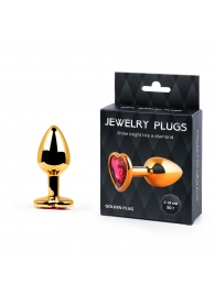Золотистая анальная пробка с малиновым кристаллом-сердечком - 7 см. - Anal Jewelry Plug - купить с доставкой в Астрахани