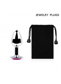Серебристая анальная пробка с малиновым кристаллом - 7,2 см. - Anal Jewelry Plug - купить с доставкой в Астрахани
