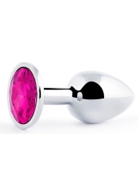 Серебристая анальная пробка с малиновым кристаллом - 7,2 см. - Anal Jewelry Plug - купить с доставкой в Астрахани