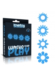 Набор из 4 голубых, светящихся в темноте эрекционных колец Lumino Play - Lovetoy - в Астрахани купить с доставкой