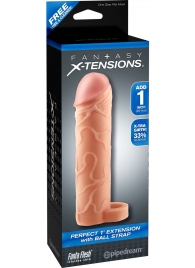 Телесная насадка с кольцом Perfect 1 Extension with Ball Strap - 17 см. - Pipedream - в Астрахани купить с доставкой