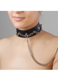 Чёрный ошейник из натуральной кожи - Sitabella - купить с доставкой в Астрахани