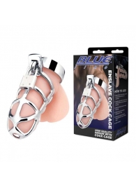 Серебристая металлическая клетка для члена с замком Enslave Cock Cage - BlueLine - купить с доставкой в Астрахани