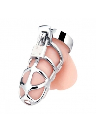 Серебристая металлическая клетка для члена с замком Enslave Cock Cage - BlueLine - купить с доставкой в Астрахани