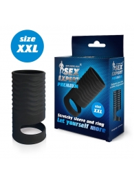 Черная открытая насадка на пенис с кольцом для мошонки XXL-size - 9,4 см. - Sex Expert - в Астрахани купить с доставкой