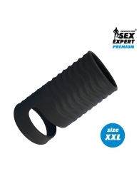Черная открытая насадка на пенис с кольцом для мошонки XXL-size - 9,4 см. - Sex Expert - в Астрахани купить с доставкой
