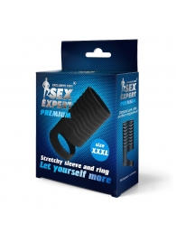 Черная открытая насадка на пенис с кольцом для мошонки XXXL-size - 9,9 см. - Sex Expert - в Астрахани купить с доставкой