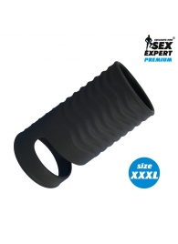 Черная открытая насадка на пенис с кольцом для мошонки XXXL-size - 9,9 см. - Sex Expert - в Астрахани купить с доставкой