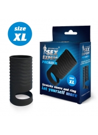 Черная открытая насадка на пенис с кольцом для мошонки XL-size - 8,9 см. - Sex Expert - в Астрахани купить с доставкой
