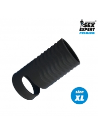 Черная открытая насадка на пенис с кольцом для мошонки XL-size - 8,9 см. - Sex Expert - в Астрахани купить с доставкой