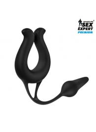 Черная вибронасадка Sex Expert с анальной втулкой - Sex Expert - в Астрахани купить с доставкой