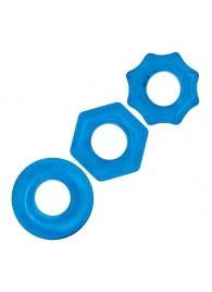 Комплект из трех голубых колец для эрекции 3-Pack Nuts   Bolts Stretch Cock Ring Set - BlueLine - в Астрахани купить с доставкой