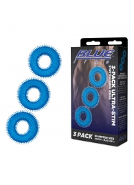Комплект из трех голубых колец для эрекции 3-Pack Ultra-Stim Stretch Cock Rings - BlueLine - в Астрахани купить с доставкой