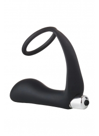 Черное эрекционное кольцо с вибропробкой Vibrating Anal Plug With Cockring - Dream Toys - в Астрахани купить с доставкой
