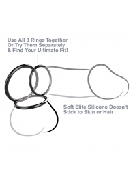 Набор из трех черных эрекционных колец Silicone 3-Ring Stamina Set - Pipedream - в Астрахани купить с доставкой