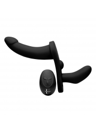 Черный вибрострапон Double Take 10X Double Penetration Vibrating Strap-on Harness - XR Brands - купить с доставкой в Астрахани