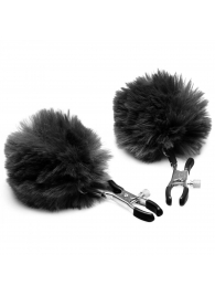 Зажимы для сосков с черным помпонами Pom Pom Nipple Clamps - XR Brands - купить с доставкой в Астрахани