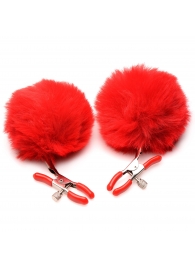 Красные зажимы на соски с помпонами Pom Pom - XR Brands - купить с доставкой в Астрахани
