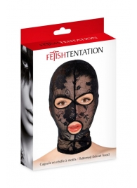 Черная кружевная маска на голову с отверстиями для глаз и рта - Fetish Tentation - купить с доставкой в Астрахани