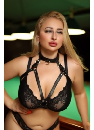 Черная кожаная сбруя с ошейником plus size из нежной кожи - БДСМ Арсенал - купить с доставкой в Астрахани