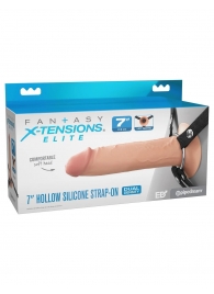 Телесный полый страпон на черных ремнях Hollow Silicone Strap-on - 17,8 см. - Pipedream - купить с доставкой в Астрахани