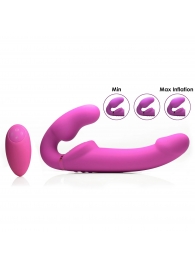 Розовый безремневой страпон с вибрацией и функцией расширения Inflatable Ergo-Fit Strapless Strap-On - XR Brands - купить с доставкой в Астрахани