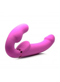 Розовый безремневой страпон с вибрацией и функцией расширения Inflatable Ergo-Fit Strapless Strap-On - XR Brands - купить с доставкой в Астрахани