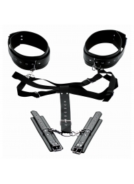 Черная бондажная система Acquire Easy Access Thigh Harness with Wrist Cuffs - XR Brands - купить с доставкой в Астрахани