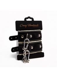 Черные скругленные наручники с мягкой бежевой подкладкой - Crazy Handmade - купить с доставкой в Астрахани