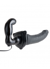 Черный страпон с вагинальной пробкой Deluxe Vibrating Penetrix Strap-On - 19 см. - Pipedream - купить с доставкой в Астрахани