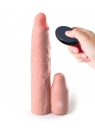 Телесная вибронасадка на член 3  Vibrating Mega X-tension with Remote - 22,9 см. - Pipedream - в Астрахани купить с доставкой