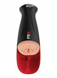 Телесный мастурбатор-вагина в черной колбе с вибрацией Fuck-O-Matic Pro XL - Pipedream - в Астрахани купить с доставкой